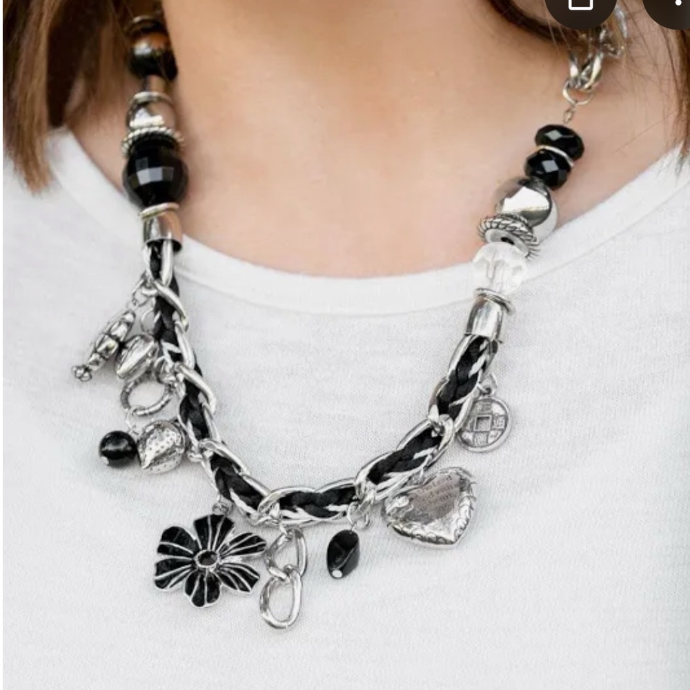 Elegant Black and Silver Charm Necklace